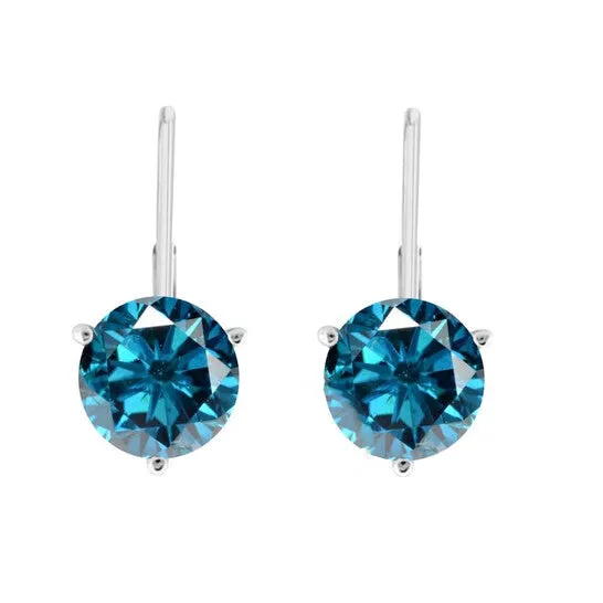 Original Maulijewels 020 Carat Round Natural Blue Diamond 3 Prong Set Leverback Earrings For Womens In 14K Solid White Gold JMS always Earrings