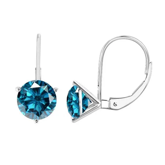 Original Maulijewels 020 Carat Round Natural Blue Diamond 3 Prong Set Leverback Earrings For Womens In 14K Solid White Gold JMS always Earrings Original Maulijewels 020 Carat Round Natural Blue Diamond 3 Prong Set Leverback Earrings For Womens In 14K Solid White Gold JMS always Earrings
