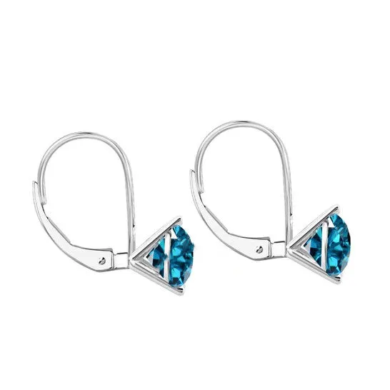 Original Maulijewels 020 Carat Round Natural Blue Diamond 3 Prong Set Leverback Earrings For Womens In 14K Solid White Gold JMS always Earrings Original Maulijewels 020 Carat Round Natural Blue Diamond 3 Prong Set Leverback Earrings For Womens In 14K Solid White Gold JMS always Earrings