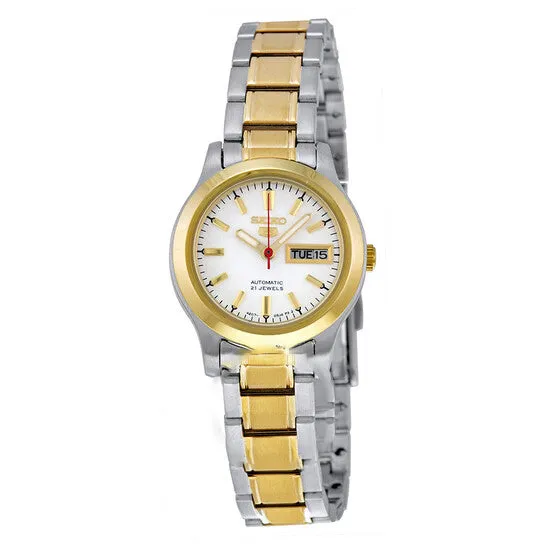 Original Seiko 5 Automatic White Dial Twotone Ladies Watch SYMD90 JMS always Rings Original Seiko 5 Automatic White Dial Twotone Ladies Watch SYMD90 JMS always Rings