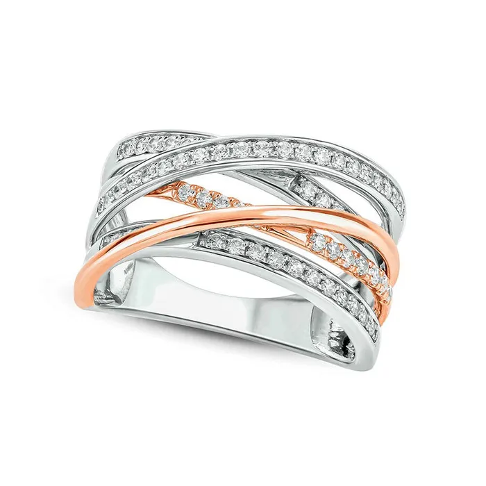 Rings 050 CT TW Natural Diamond MultiRow Crossover Split Shank Ring in Solid 10K TwoTone Gold Goldia Rings 050 CT TW Natural Diamond MultiRow Crossover Split Shank Ring in Solid 10K TwoTone Gold Goldia