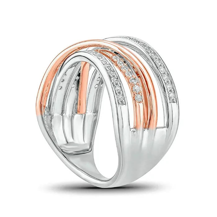 Rings 050 CT TW Natural Diamond MultiRow Crossover Split Shank Ring in Solid 10K TwoTone Gold Goldia Rings 050 CT TW Natural Diamond MultiRow Crossover Split Shank Ring in Solid 10K TwoTone Gold Goldia