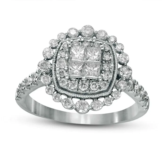 Rings 10 CT TW PrincessCut Quad Natural Diamond Cushion Frame Antique VintageStyle Engagement Ring in Solid 14K White Gold Goldia Rings 10 CT TW PrincessCut Quad Natural Diamond Cushion Frame Antique VintageStyle Engagement Ring in Solid 14K White Gold Goldia