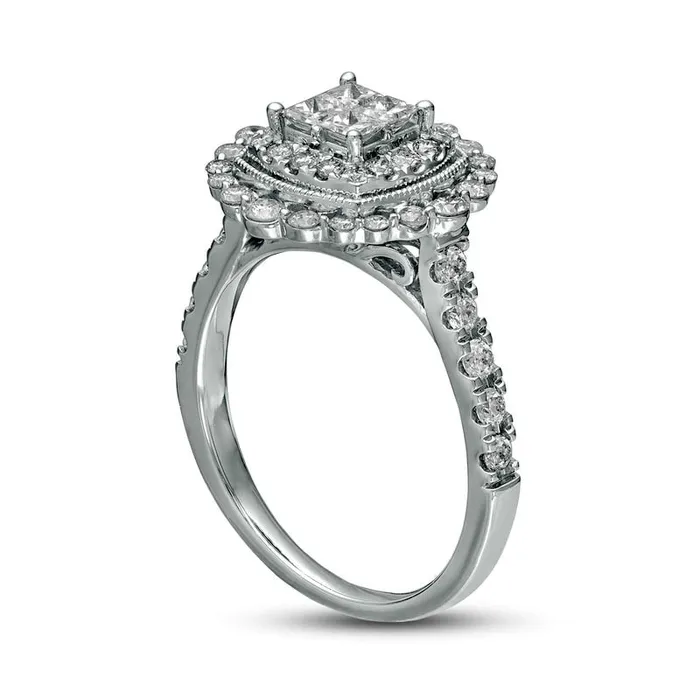 Rings 10 CT TW PrincessCut Quad Natural Diamond Cushion Frame Antique VintageStyle Engagement Ring in Solid 14K White Gold Goldia Rings 10 CT TW PrincessCut Quad Natural Diamond Cushion Frame Antique VintageStyle Engagement Ring in Solid 14K White Gold Goldia