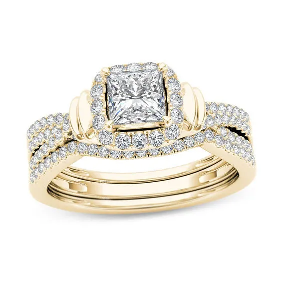 Rings 1 CT TW PrincessCut Diamond Frame MultiRow Three Piece Bridal Engagement Ring Set in 14K Gold Goldiacom Rings 1 CT TW PrincessCut Diamond Frame MultiRow Three Piece Bridal Engagement Ring Set in 14K Gold Goldiacom