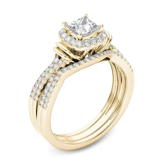 Rings 1 CT TW PrincessCut Diamond Frame MultiRow Three Piece Bridal Engagement Ring Set in 14K Gold Goldiacom