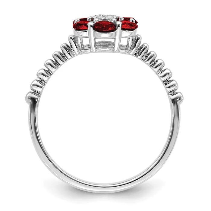 Rings 14k White Gold Garnet and Real Diamond Floral Ring Goldia