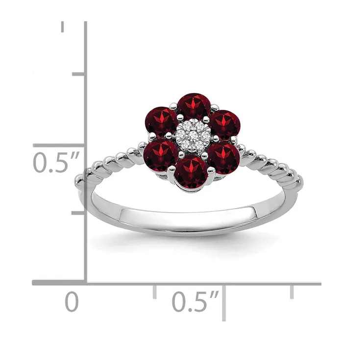 Rings 14k White Gold Garnet and Real Diamond Floral Ring Goldia