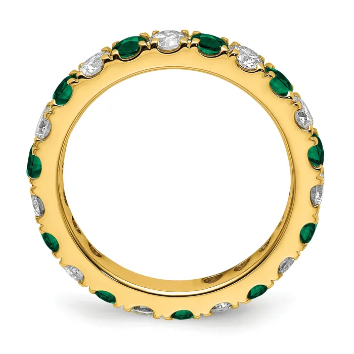 Rings 14k Yellow Gold 34 Ct Lab Grown Diamond VSSI G and Lab Created Emerald Eternity Band Ring Goldia