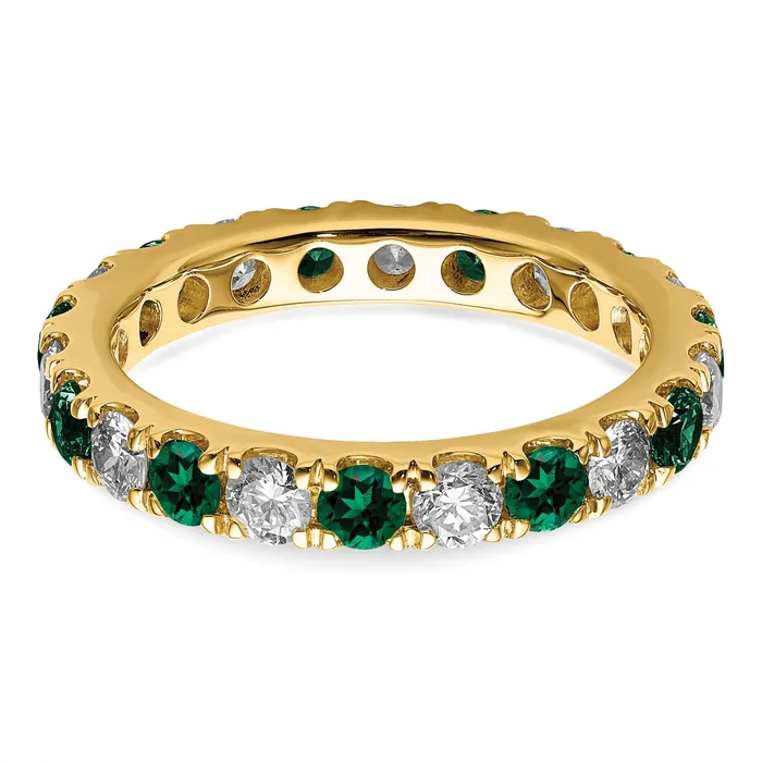 Rings 14k Yellow Gold 34 Ct Lab Grown Diamond VSSI G and Lab Created Emerald Eternity Band Ring Goldia