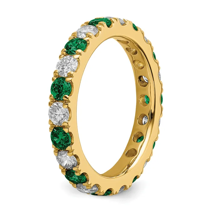 Rings 14k Yellow Gold 34 Ct Lab Grown Diamond VSSI G and Lab Created Emerald Eternity Band Ring Goldia
