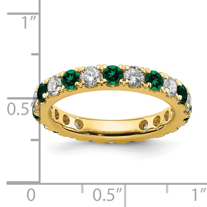 Rings 14k Yellow Gold 34 Ct Lab Grown Diamond VSSI G and Lab Created Emerald Eternity Band Ring Goldia