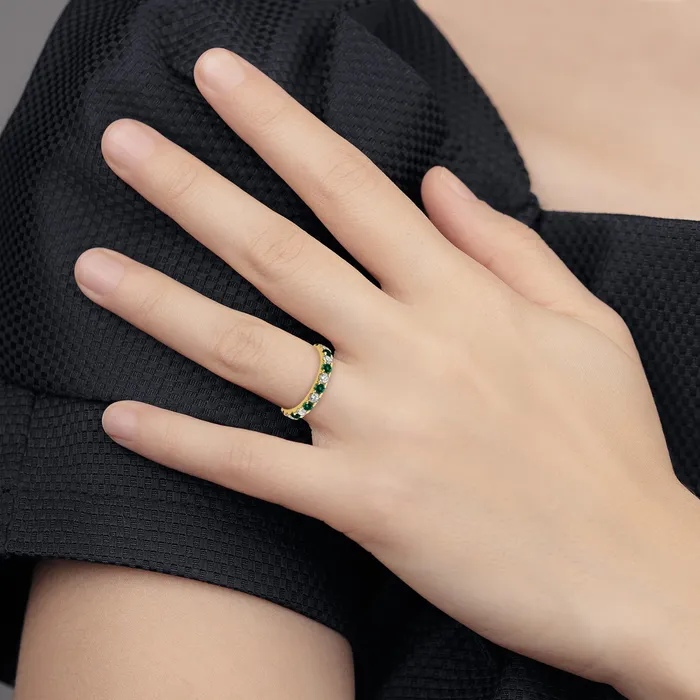 Rings 14k Yellow Gold 34 Ct Lab Grown Diamond VSSI G and Lab Created Emerald Eternity Band Ring Goldia