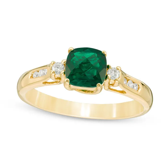 Rings 60mm CushionCut Emerald and 013 CT TW Natural Diamond Ring in Solid 10K Yellow Gold Goldia Rings 60mm CushionCut Emerald and 013 CT TW Natural Diamond Ring in Solid 10K Yellow Gold Goldia