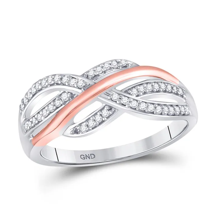Rings gndatlanta 10k Twotone White Rose Gold Round Diamond Crossover Strand Band Ring 15 Cttw Rings gndatlanta 10k Twotone White Rose Gold Round Diamond Crossover Strand Band Ring 15 Cttw