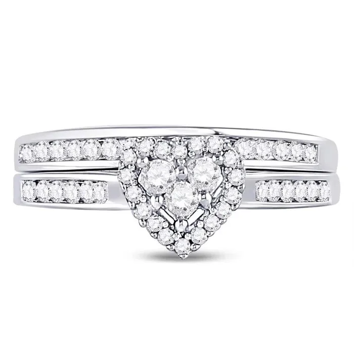 Rings gndatlanta 14k White Gold Diamond Heart Bridal Engagement Ring Set 12 Cttw Size 5 Rings gndatlanta 14k White Gold Diamond Heart Bridal Engagement Ring Set 12 Cttw Size 5