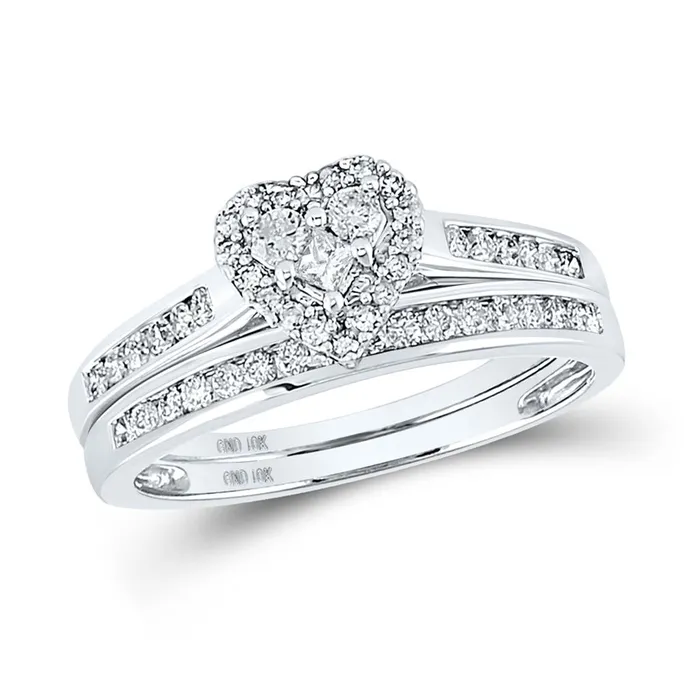 Rings gndatlanta 14k White Gold Diamond Heart Bridal Engagement Ring Set 12 Cttw Size 5