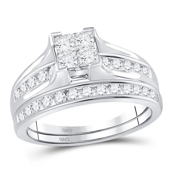 Rings gndatlanta 14k White Gold Princess Diamond Bridal Wedding Ring Set 78 Cttw