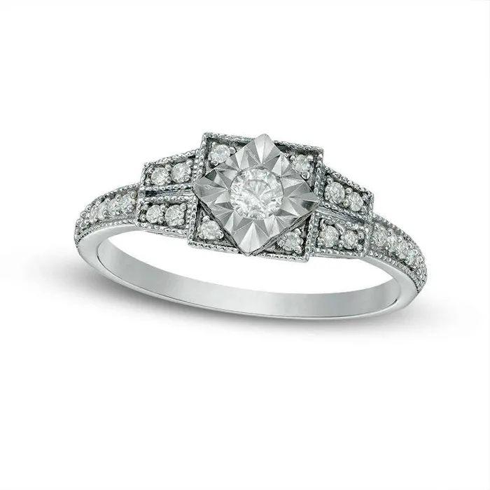 Rings Goldia 025 CT TW Natural Diamond Square Frame Art Deco Antique VintageStyle Promise Ring in Sterling Silver Rings Goldia 025 CT TW Natural Diamond Square Frame Art Deco Antique VintageStyle Promise Ring in Sterling Silver