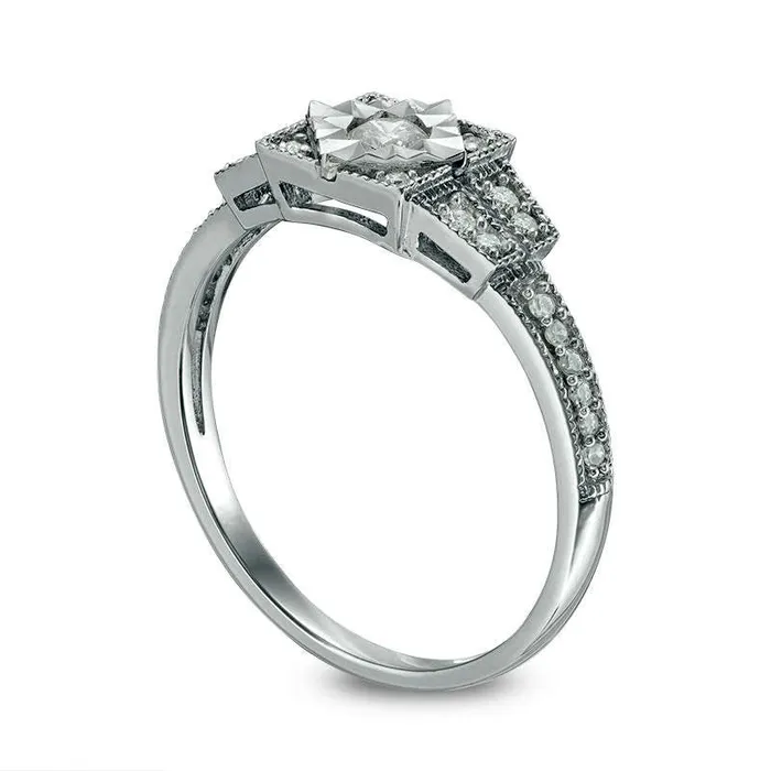 Rings Goldia 025 CT TW Natural Diamond Square Frame Art Deco Antique VintageStyle Promise Ring in Sterling Silver Rings Goldia 025 CT TW Natural Diamond Square Frame Art Deco Antique VintageStyle Promise Ring in Sterling Silver