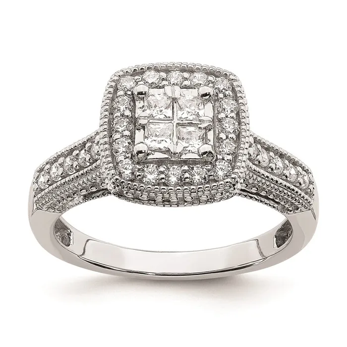 Rings Goldia 062ct CZ Solid Real 14k White Gold Cluster Complete Engagement Ring Rings Goldia 062ct CZ Solid Real 14k White Gold Cluster Complete Engagement Ring