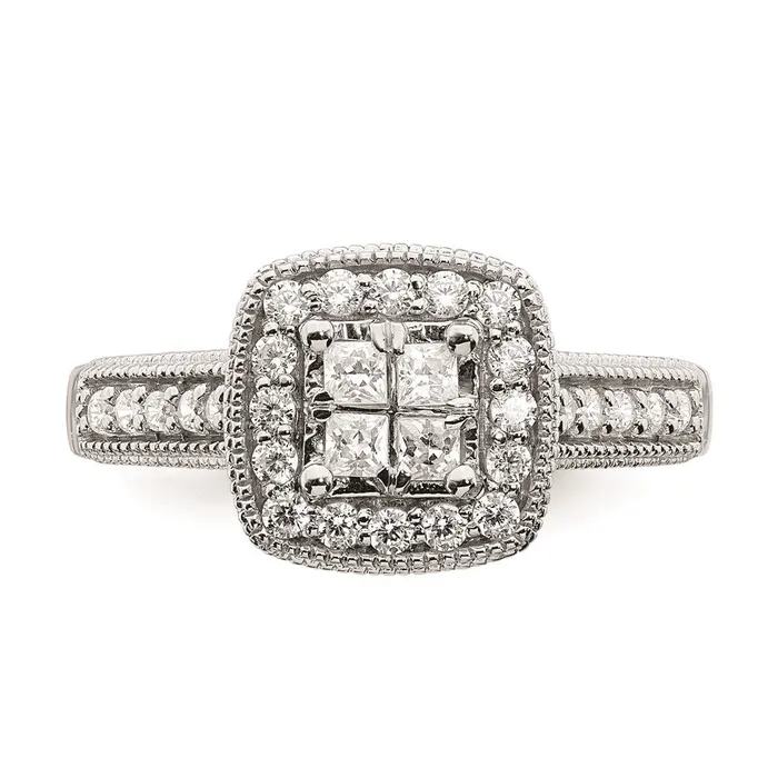 Rings Goldia 062ct CZ Solid Real 14k White Gold Cluster Complete Engagement Ring