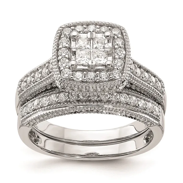 Rings Goldia 062ct CZ Solid Real 14k White Gold Cluster Complete Engagement Ring