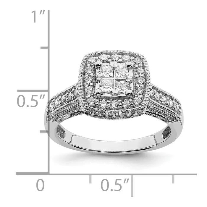 Rings Goldia 062ct CZ Solid Real 14k White Gold Cluster Complete Engagement Ring