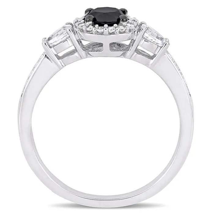 Rings Goldia 063 CT TW Enhanced Black Natural Diamond and White Sapphire Three Stone Frame Engagement Ring in Solid 10K White Gold Rings Goldia 063 CT TW Enhanced Black Natural Diamond and White Sapphire Three Stone Frame Engagement Ring in Solid 10K White Gold