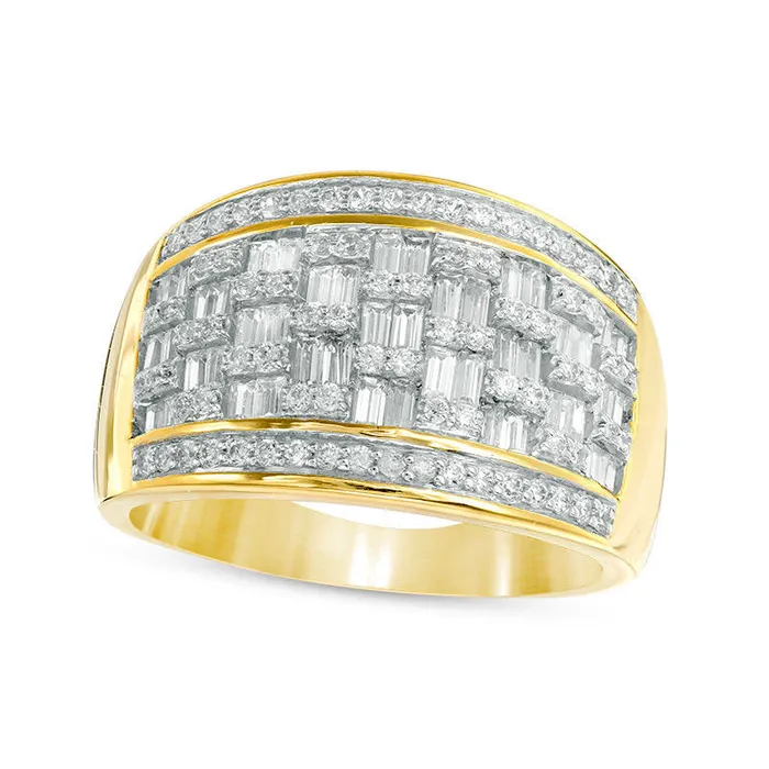 Rings Goldia 10 CT TW Baguette and Round Natural Diamond Pattern Ring in Solid 10K Yellow Gold Rings Goldia 10 CT TW Baguette and Round Natural Diamond Pattern Ring in Solid 10K Yellow Gold