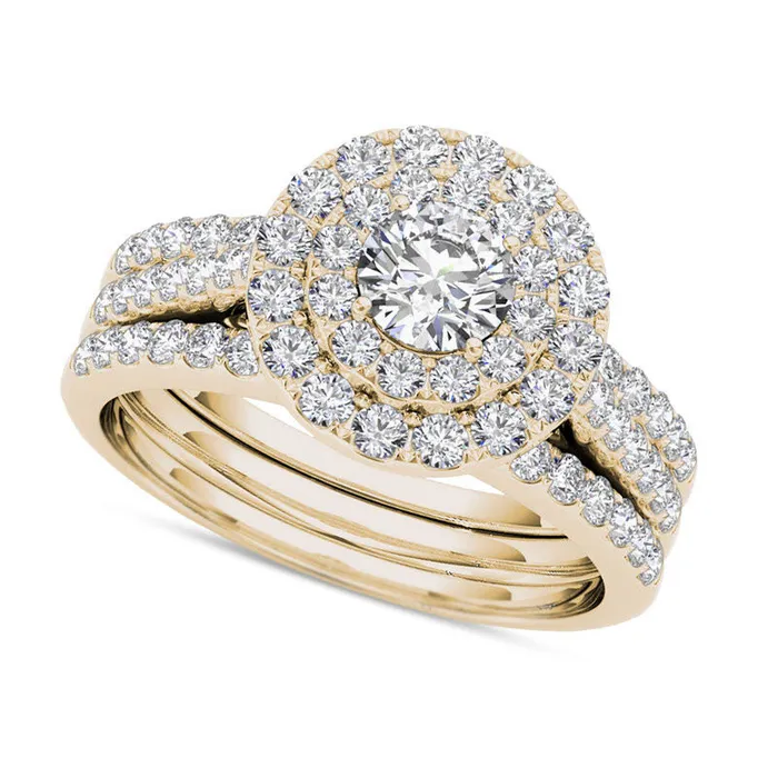 Rings Goldia 15 CT TW Natural Diamond Double Frame Three Piece Bridal Engagement Ring Set in Solid 14K Gold Rings Goldia 15 CT TW Natural Diamond Double Frame Three Piece Bridal Engagement Ring Set in Solid 14K Gold
