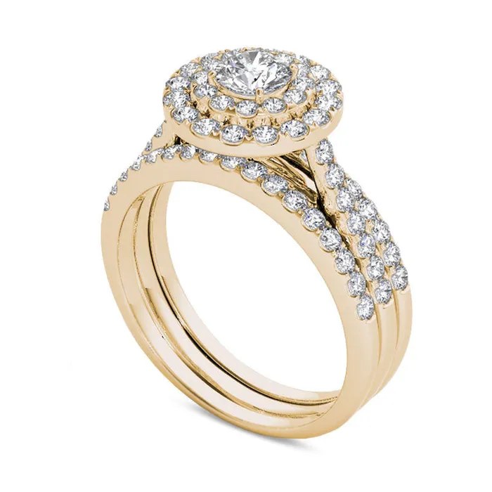 Rings Goldia 15 CT TW Natural Diamond Double Frame Three Piece Bridal Engagement Ring Set in Solid 14K Gold Rings Goldia 15 CT TW Natural Diamond Double Frame Three Piece Bridal Engagement Ring Set in Solid 14K Gold