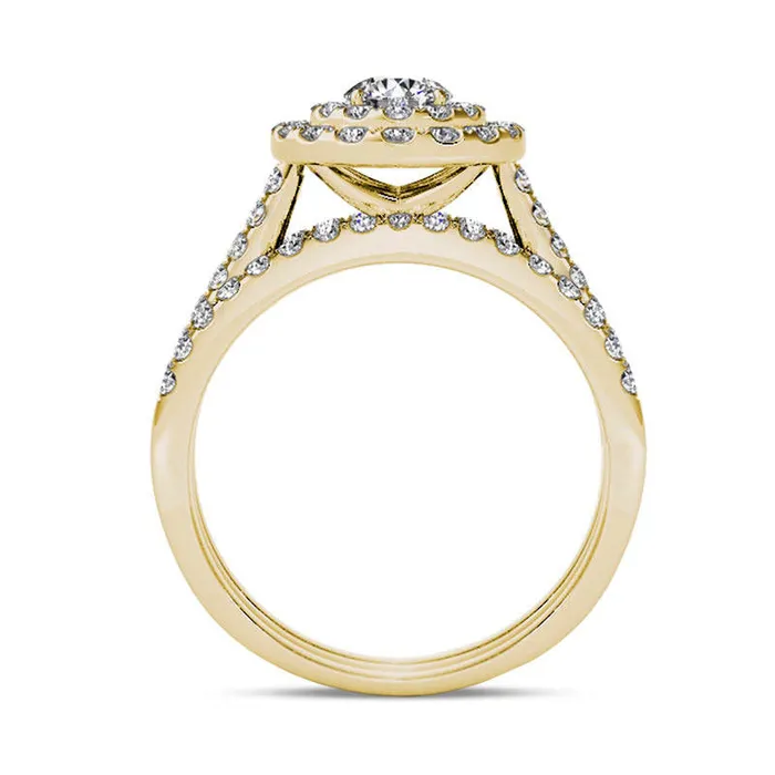 Rings Goldia 15 CT TW Natural Diamond Double Frame Three Piece Bridal Engagement Ring Set in Solid 14K Gold Rings Goldia 15 CT TW Natural Diamond Double Frame Three Piece Bridal Engagement Ring Set in Solid 14K Gold