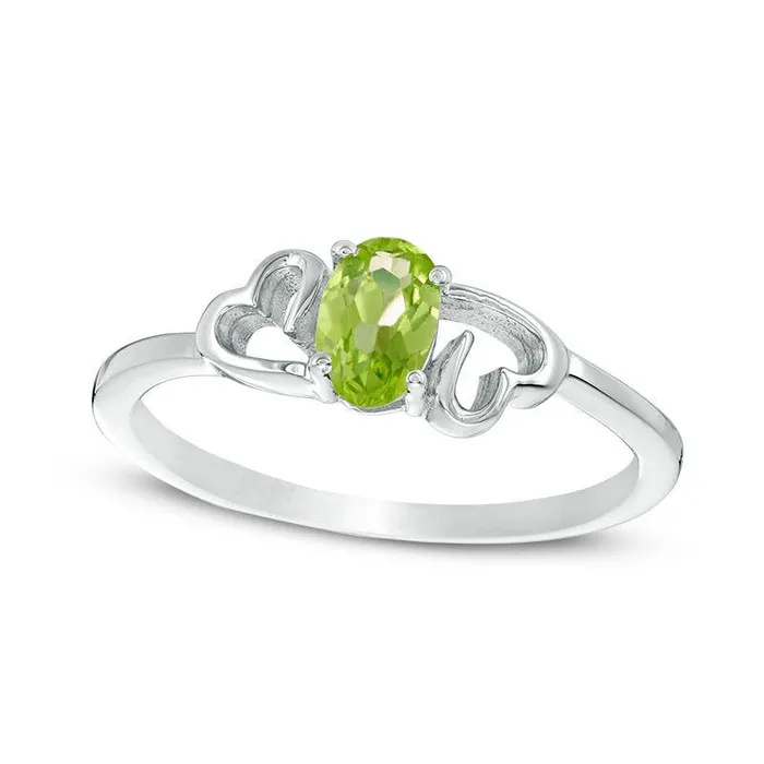 Rings Goldia Oval Peridot Heart Sides Ring in Sterling Silver