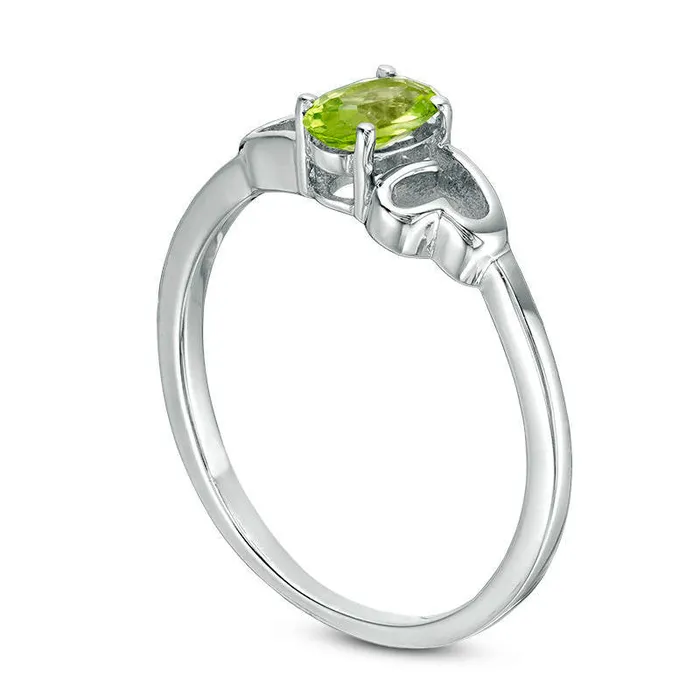 Rings Goldia Oval Peridot Heart Sides Ring in Sterling Silver Rings Goldia Oval Peridot Heart Sides Ring in Sterling Silver