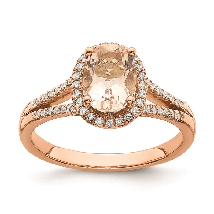 Rings Goldia Solid 14k Rose Gold Morganite Simulated CZ Halo Complete Engagement Ring Rings Goldia Solid 14k Rose Gold Morganite Simulated CZ Halo Complete Engagement Ring