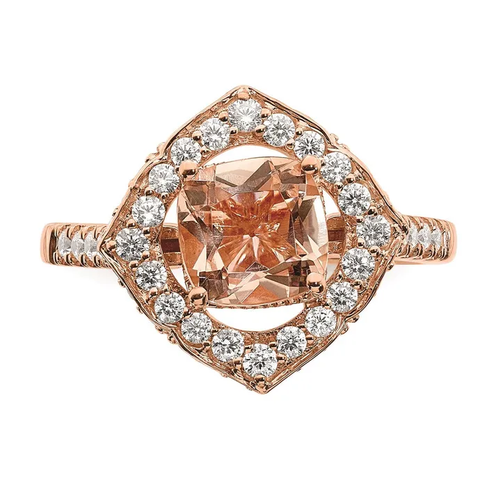Rings Goldia Solid 14k Rose Gold Morganite Simulated CZ Halo Complete Engagement Ring