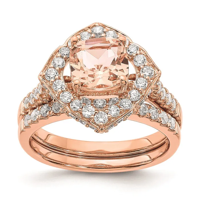 Rings Goldia Solid 14k Rose Gold Morganite Simulated CZ Halo Complete Engagement Ring