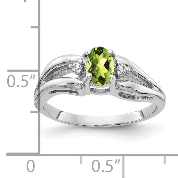 Rings Goldia Solid 14k White Gold 6x4mm Oval Simulated Peridot AA CZ Ring