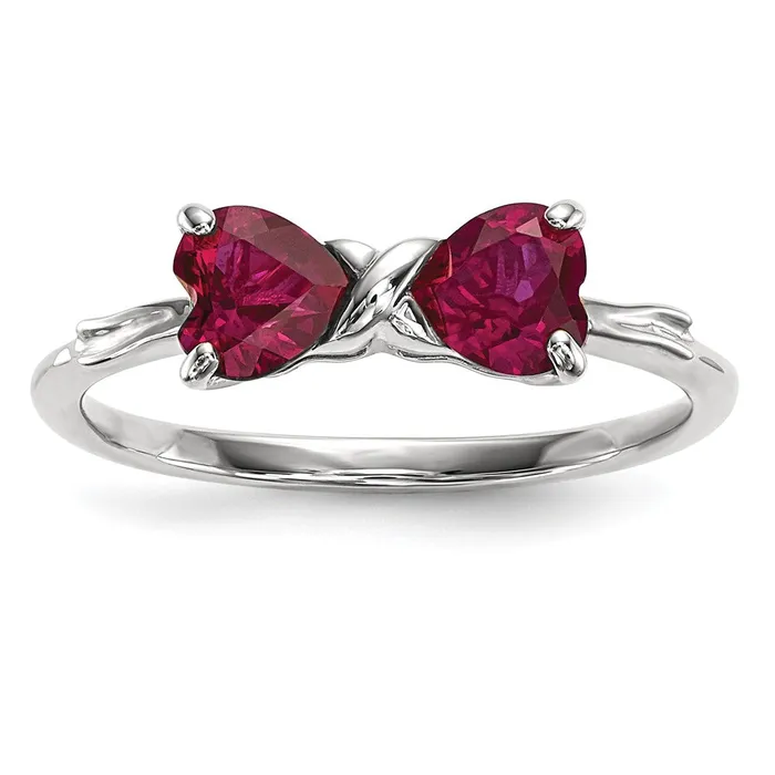 Rings Goldia Solid 14k White Gold Polished Created Simulated Ruby Bow Ring
