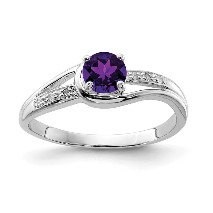 Rings Goldia Sterling Silver Rhodium Plated Diamond and Amethyst Round Ring