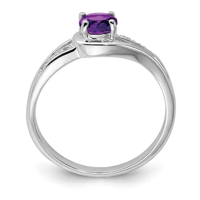 Rings Goldia Sterling Silver Rhodium Plated Diamond and Amethyst Round Ring
