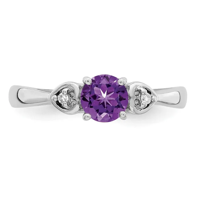 Rings Goldia Sterling Silver Rhodium Plated Diamond and Amethyst Round Ring