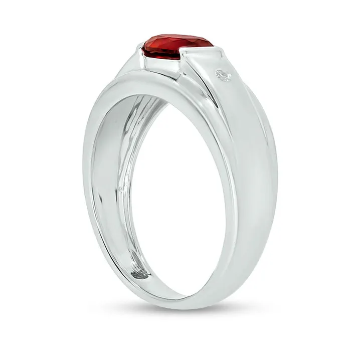 Rings Mens Sideways Oval LabCreated Ruby and Diamond Accent Bevelled Edge Ring in Sterling Silver Goldia Rings Mens Sideways Oval LabCreated Ruby and Diamond Accent Bevelled Edge Ring in Sterling Silver Goldia