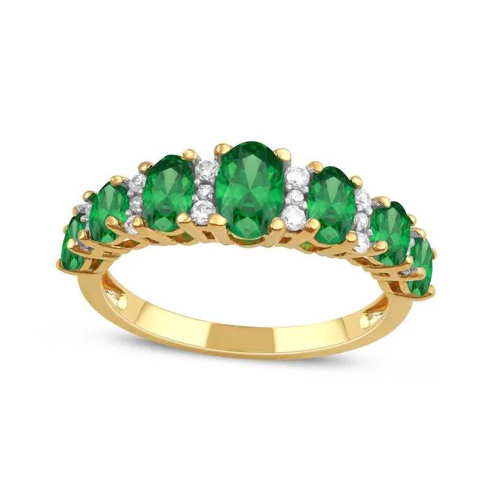 Rings Oval Emerald and 017 CT TW Natural Diamond Graduated Seven Stone Alternating Trios Ring in Solid 10K Yellow Gold Goldia Rings Oval Emerald and 017 CT TW Natural Diamond Graduated Seven Stone Alternating Trios Ring in Solid 10K Yellow Gold Goldia