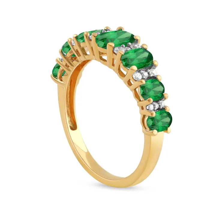 Rings Oval Emerald and 017 CT TW Natural Diamond Graduated Seven Stone Alternating Trios Ring in Solid 10K Yellow Gold Goldia Rings Oval Emerald and 017 CT TW Natural Diamond Graduated Seven Stone Alternating Trios Ring in Solid 10K Yellow Gold Goldia
