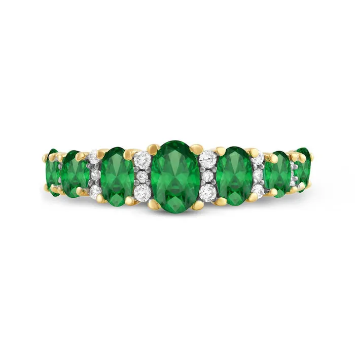 Rings Oval Emerald and 017 CT TW Natural Diamond Graduated Seven Stone Alternating Trios Ring in Solid 10K Yellow Gold Goldia Rings Oval Emerald and 017 CT TW Natural Diamond Graduated Seven Stone Alternating Trios Ring in Solid 10K Yellow Gold Goldia