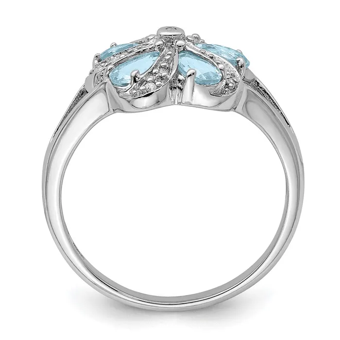 Rings Sterling Silver Rhodium Aquamarine Diamond Ring Goldia