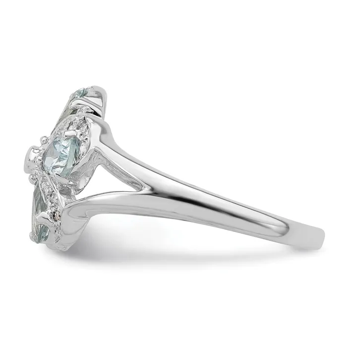 Rings Sterling Silver Rhodium Aquamarine Diamond Ring Goldia