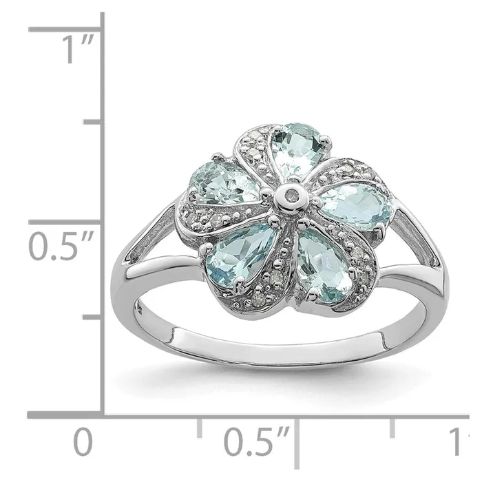 Rings Sterling Silver Rhodium Aquamarine Diamond Ring Goldia